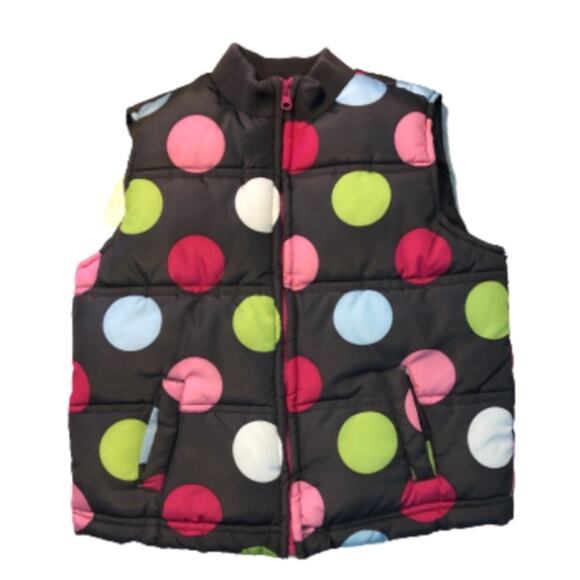 Crazy  8 Pastel Polka Dot Brown Zip up  Puffer Vest Size 4 years 5 years - Picture 3 of 13